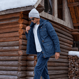 TACVASEN Denim Blue Men's Fleece Lined Cargo Jacket Warm Coat with Hood