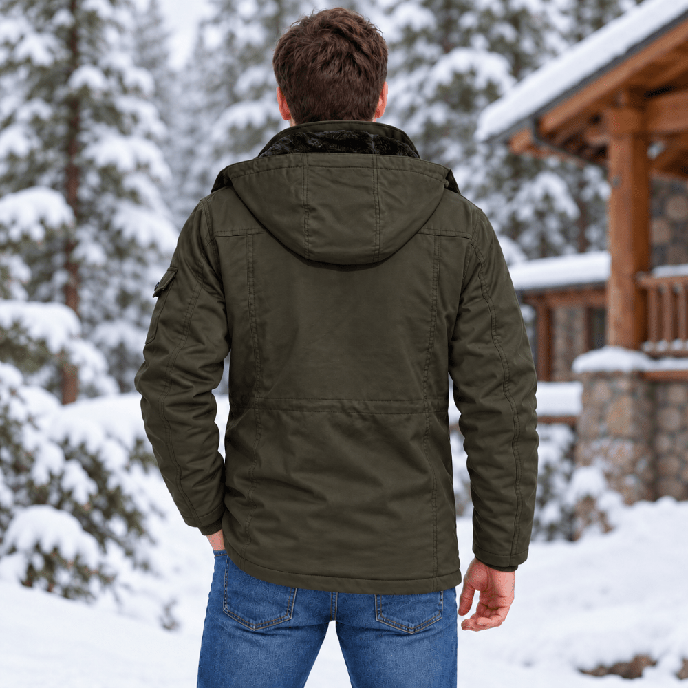 TACVASEN Army Green Men's Fleece Lined Cargo Jacket Warm Coat with Hood