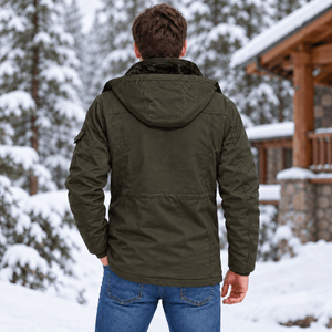 TACVASEN Army Green Men's Fleece Lined Cargo Jacket Warm Coat with Hood