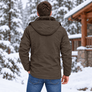 TACVASEN Coffee Men's Fleece Lined Cargo Jacket Warm Coat with Hood