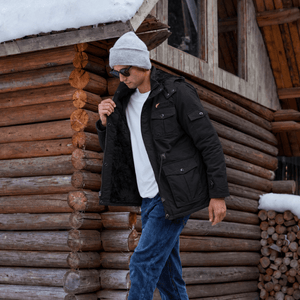 TACVASEN Black Men's Fleece Lined Cargo Jacket Warm Coat with Hood