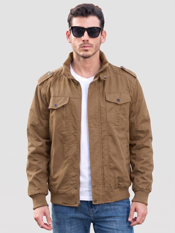 TACVASEN Khaki Men's Fleece Lined Cotton Casual Cargo Bomber Jacket
