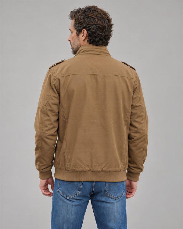 TACVASEN Khaki Men's Fleece Lined Cotton Casual Cargo Bomber Jacket