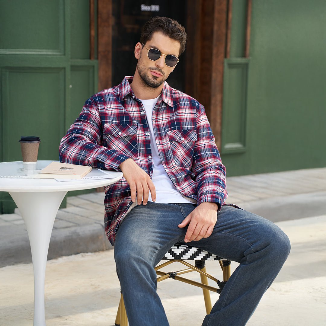 Men's Fleece - Lined Multi Pockets Flannel Shirt Jacket