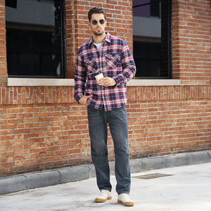 Men's Fleece - Lined Multi Pockets Flannel Shirt Jacket