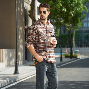TACVASEN Grey Blue Flannel Shirt Jacket Fleece - Lined Multi Pockets