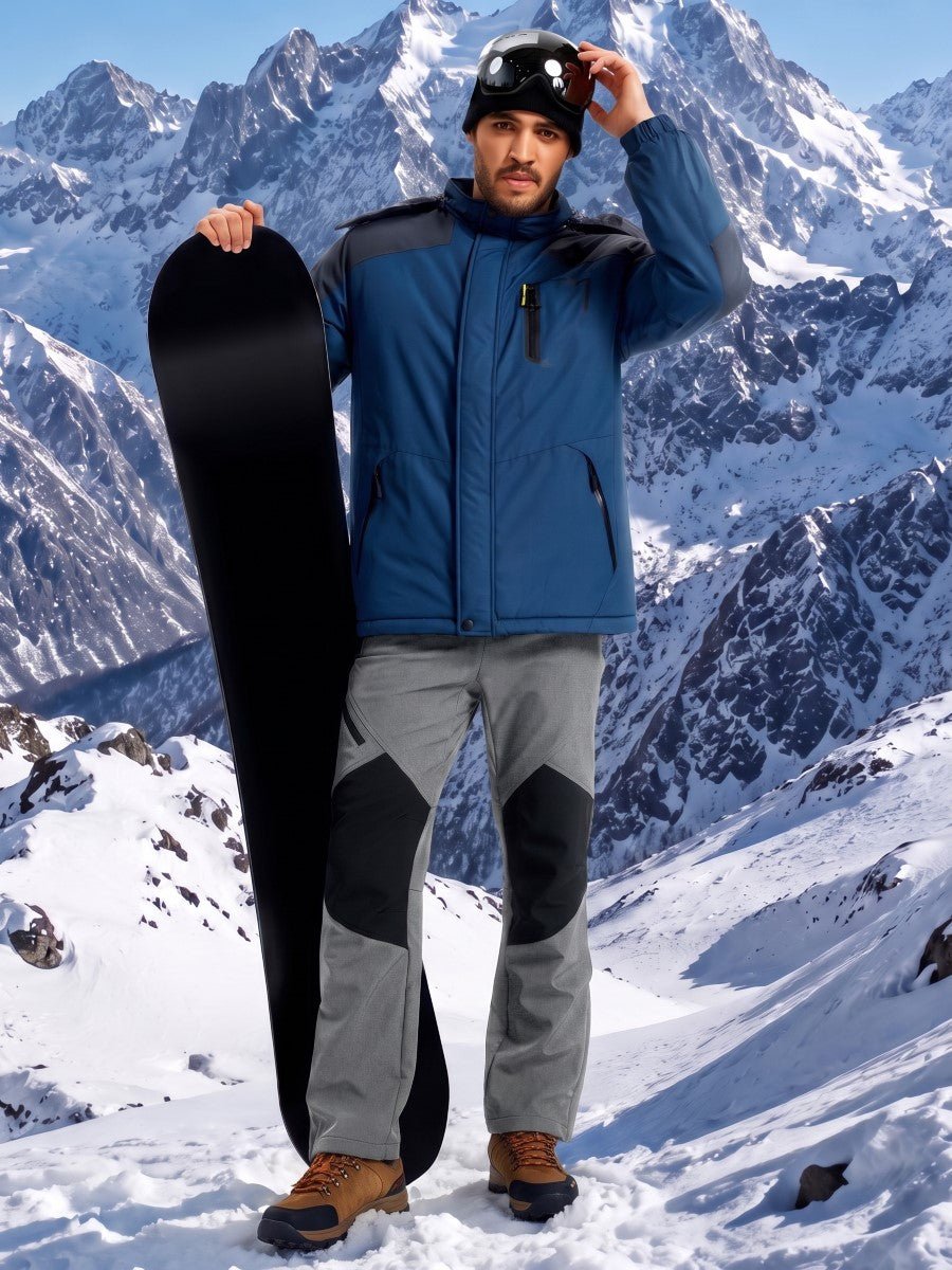 TACVASEN Light Grey Men's Fleece Lined Snow Ski Waterproof Pants