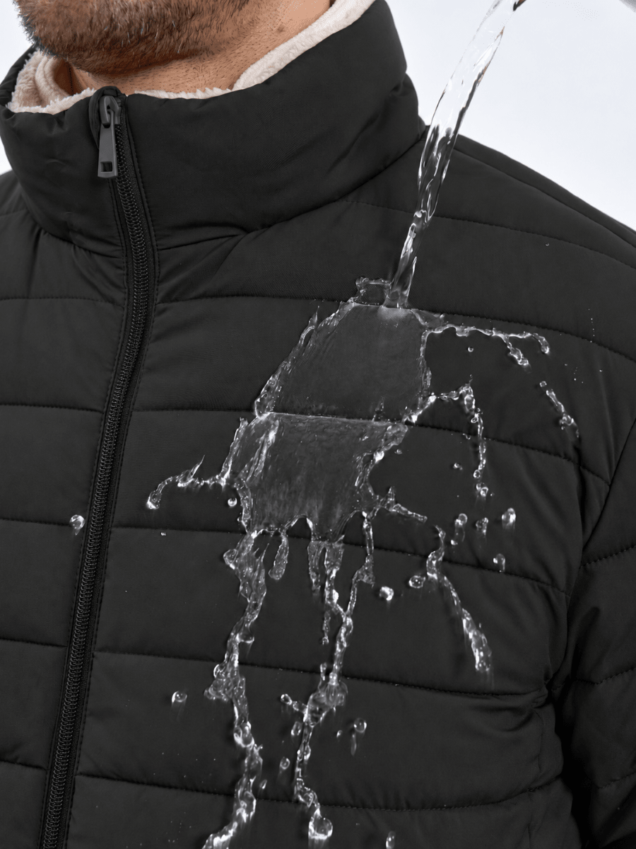 TACVASEN Black Men's Fleece Lined Water Resistant Puffy Coat