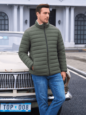 TACVASEN Army Green Men's Fleece Lined Water Resistant Puffy Coat