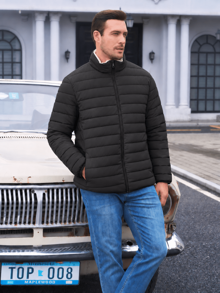 TACVASEN Black Men's Fleece Lined Water Resistant Puffy Coat