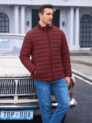 TACVASEN Vintage Red Men's Fleece Lined Water Resistant Puffy Coat