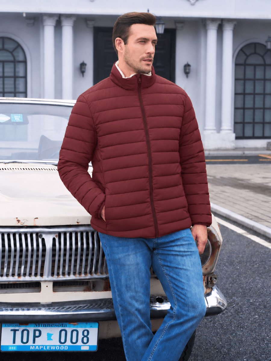 TACVASEN Vintage Red Men's Fleece Lined Water Resistant Puffy Coat