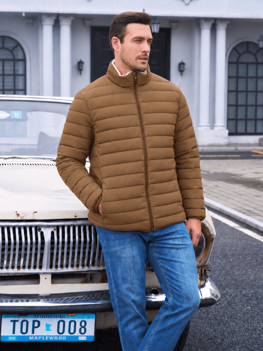 TACVASEN Light Brown Men's Fleece Lined Water Resistant Puffy Coat