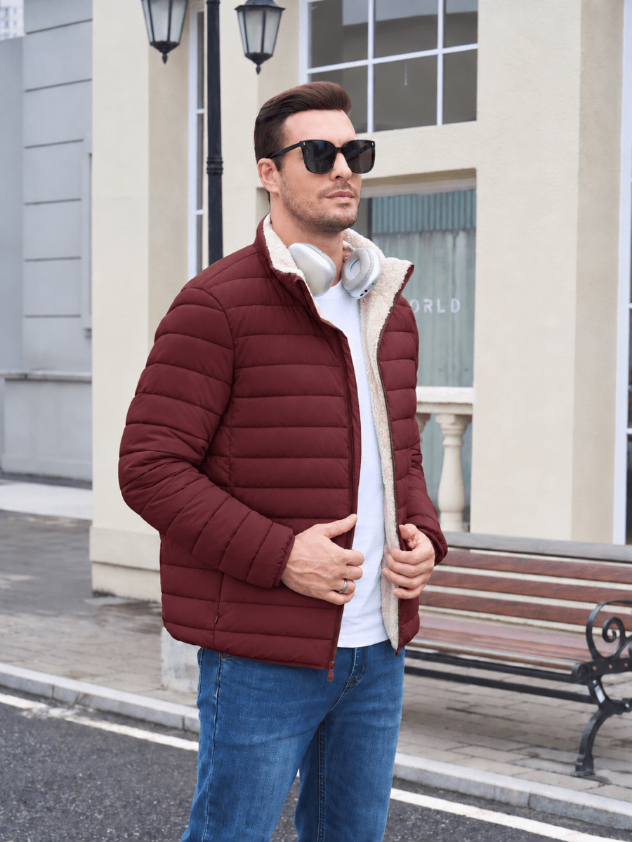 TACVASEN Vintage Red Men's Fleece Lined Water Resistant Puffy Coat