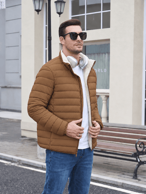 TACVASEN Light Brown Men's Fleece Lined Water Resistant Puffy Coat