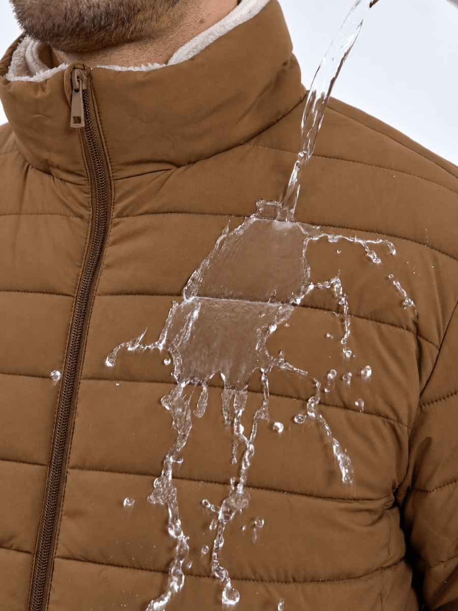 TACVASEN Light Brown Men's Fleece Lined Water Resistant Puffy Coat
