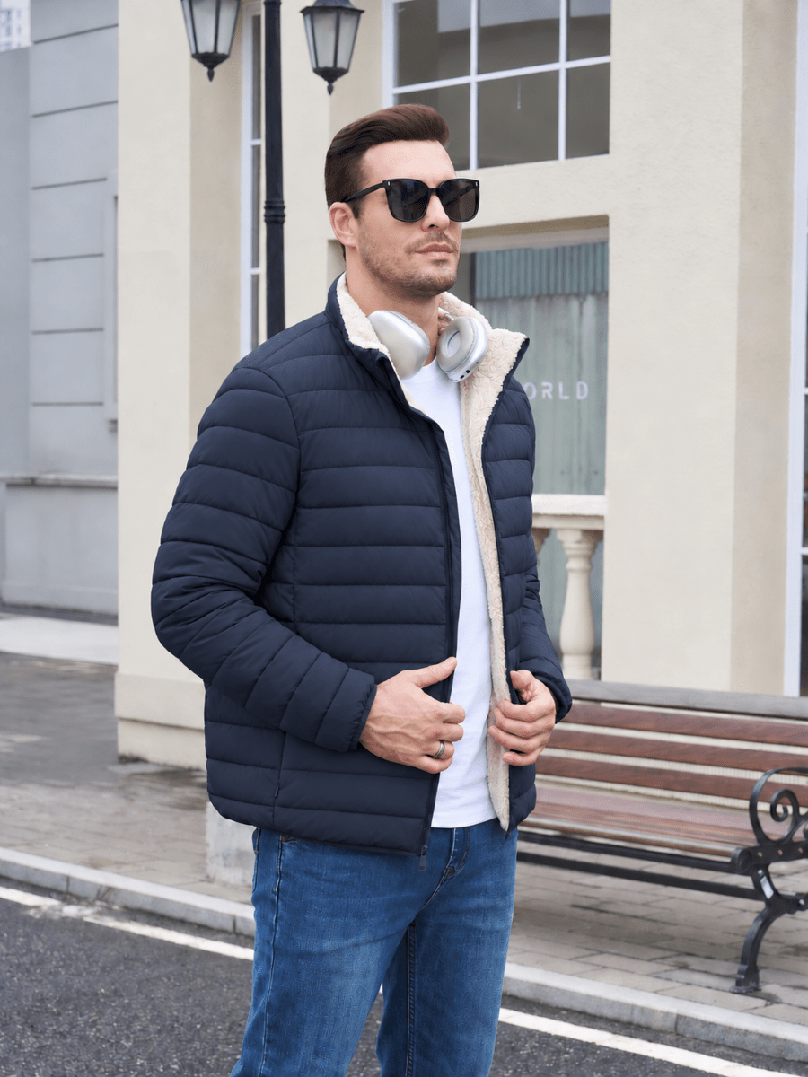 TACVASEN Navy Men's Fleece Lined Water Resistant Puffy Coat