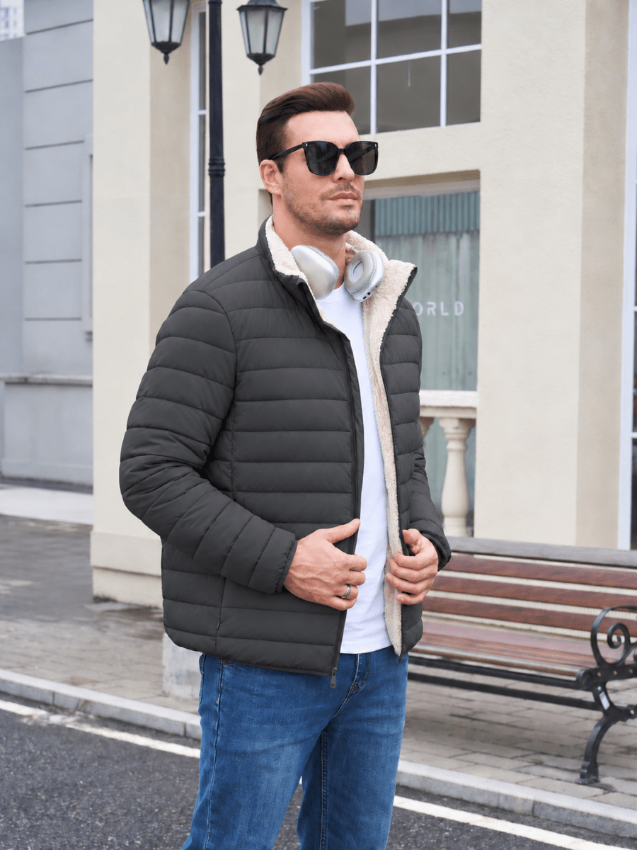 TACVASEN Dark Grey Men's Fleece Lined Water Resistant Puffy Coat