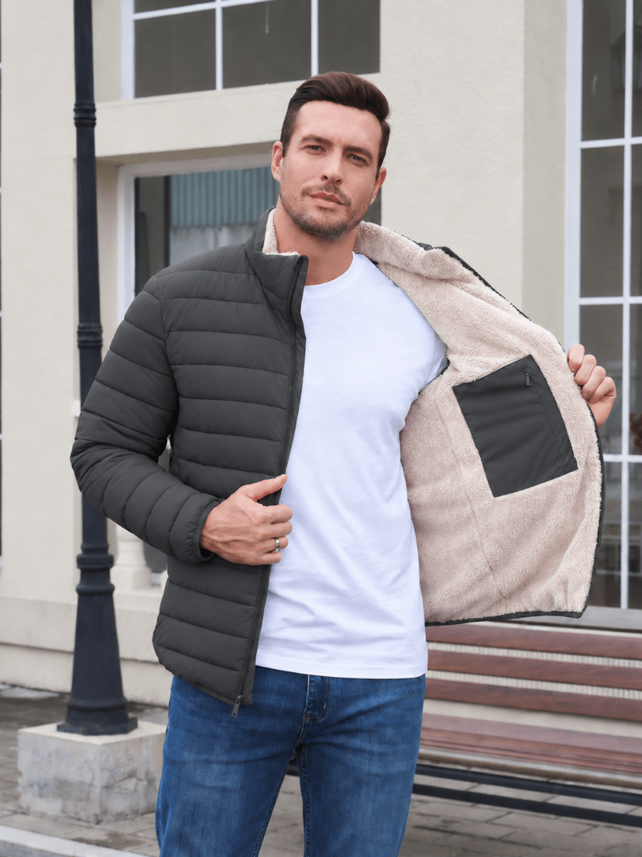 TACVASEN Dark Grey Men's Fleece Lined Water Resistant Puffy Coat