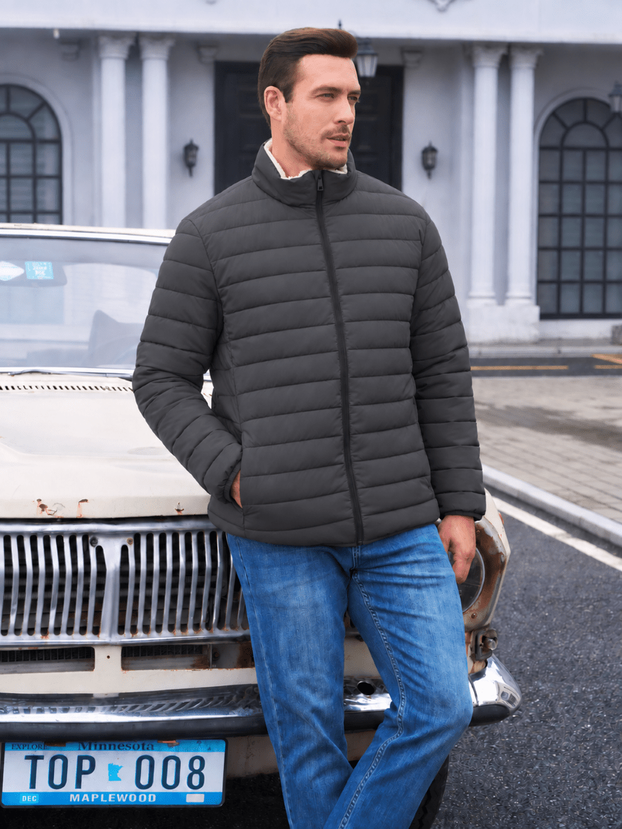 TACVASEN Dark Grey Men's Fleece Lined Water Resistant Puffy Coat