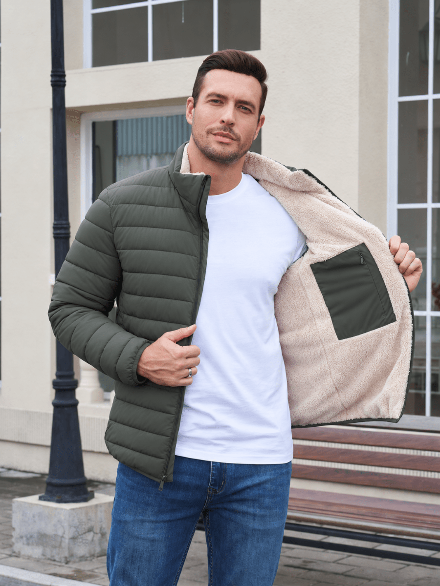 TACVASEN Army Green Men's Fleece Lined Water Resistant Puffy Coat