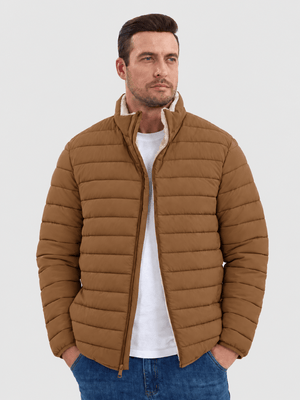TACVASEN Light Brown Men's Fleece Lined Water Resistant Puffy Coat