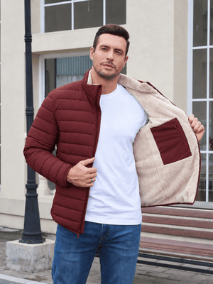 TACVASEN Vintage Red Men's Fleece Lined Water Resistant Puffy Coat
