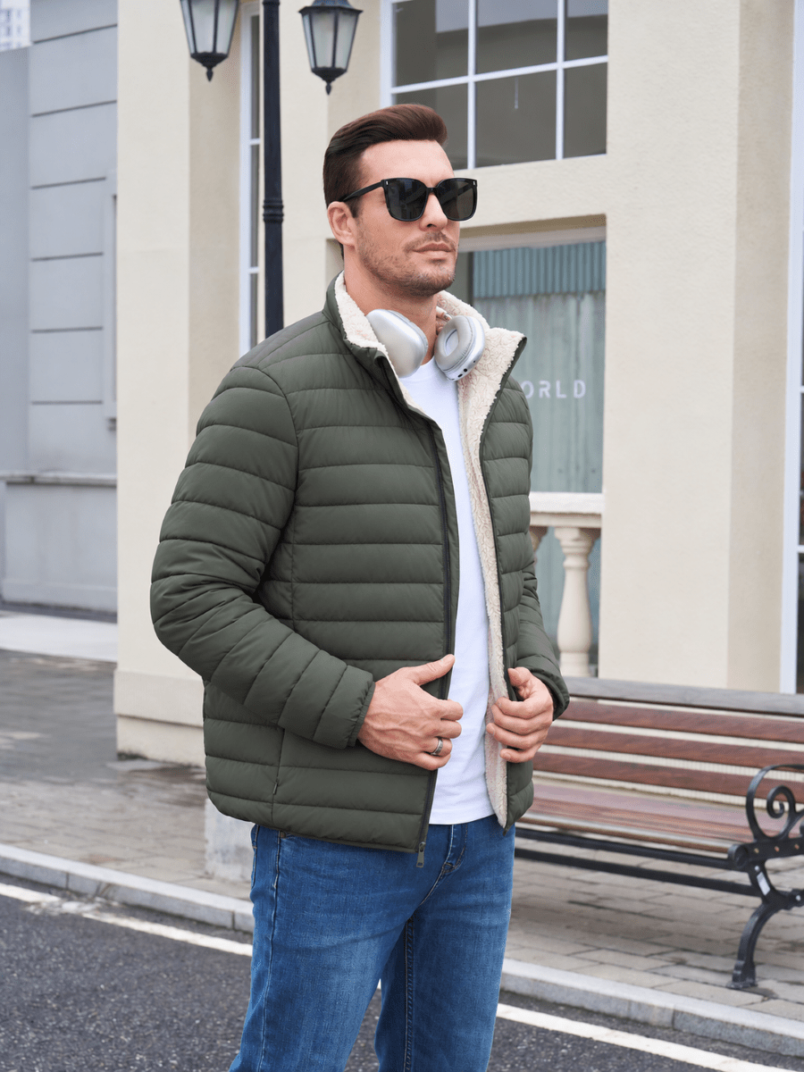 TACVASEN Army Green Men's Fleece Lined Water Resistant Puffy Coat