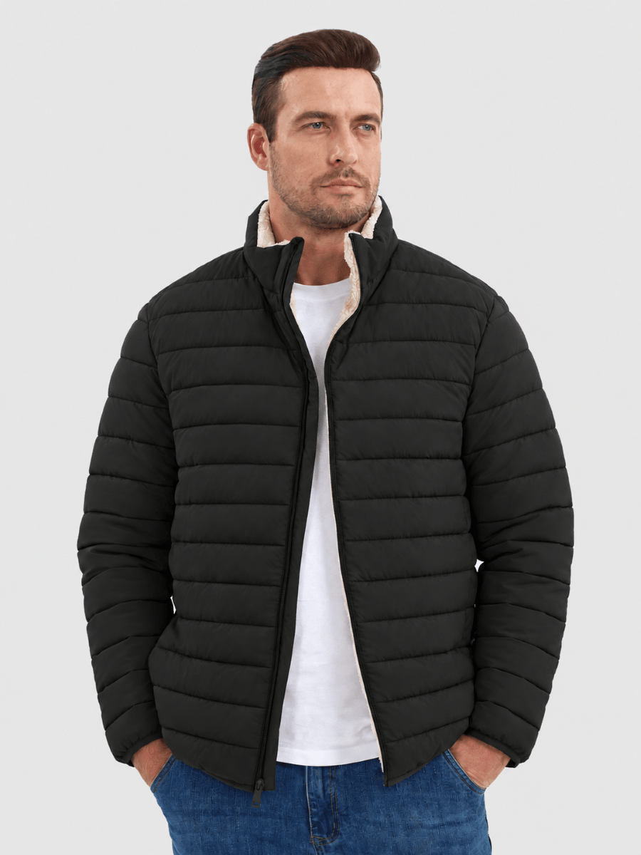 TACVASEN Black Men's Fleece Lined Water Resistant Puffy Coat