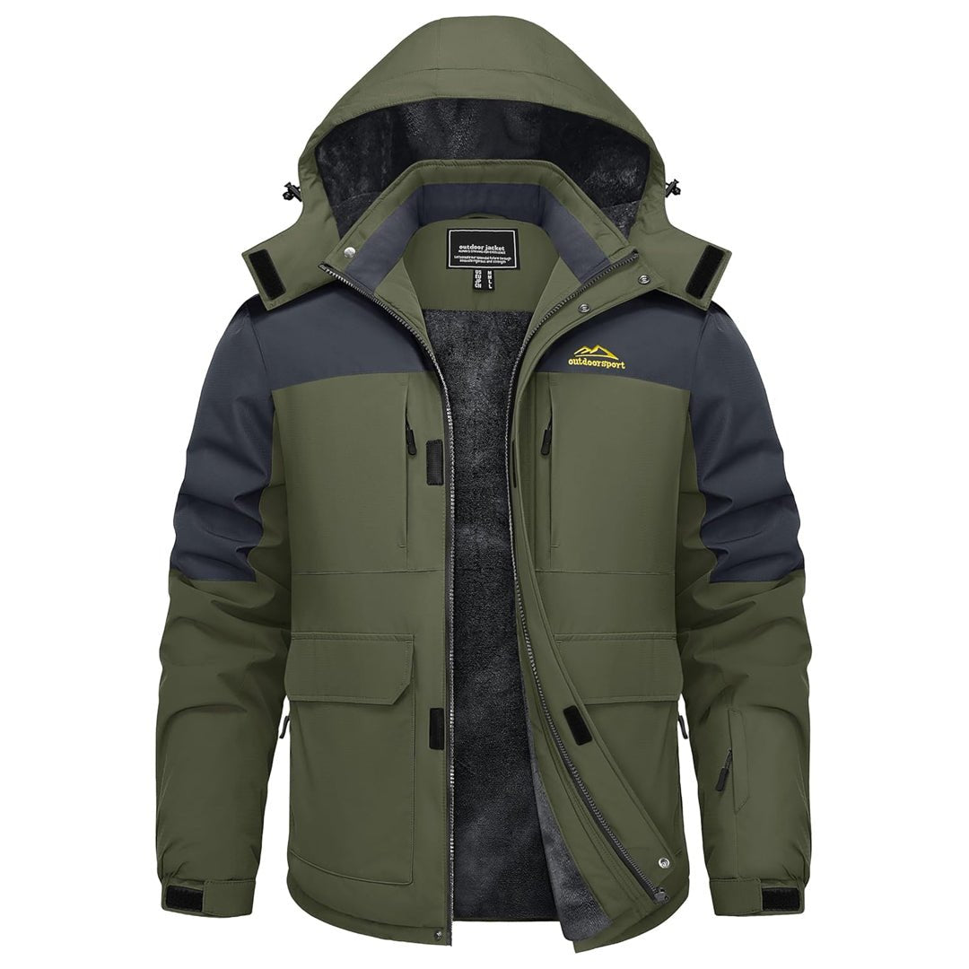 TACVASEN Green Grey Fleece Lined Waterproof Winter Ski Jacket