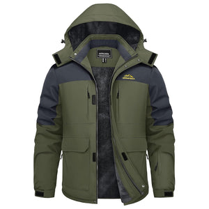 TACVASEN Green Grey Fleece Lined Waterproof Winter Ski Jacket