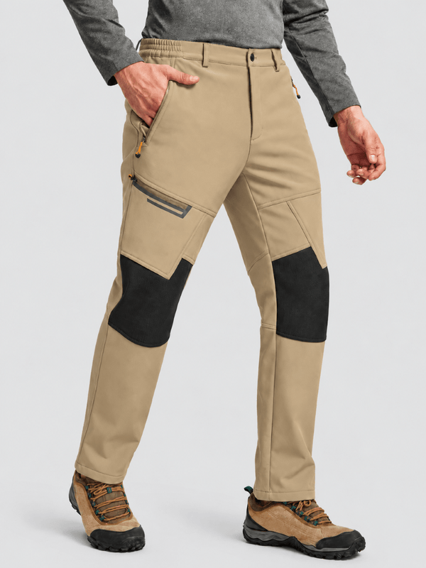 TACVASEN Khaki Men's Fleece Lined Windproof Water Resistant Ski Pants