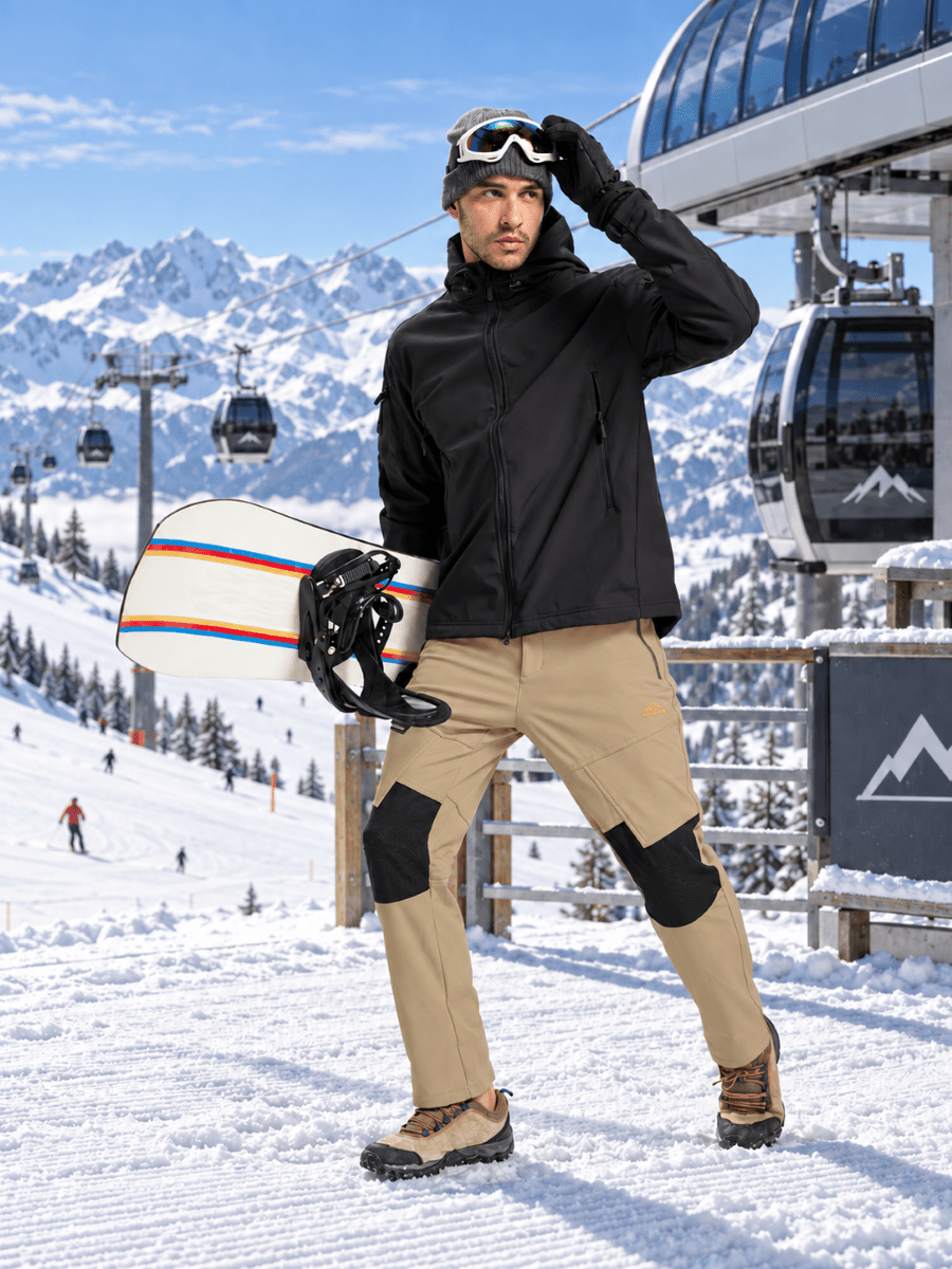 TACVASEN Khaki Men's Fleece Lined Windproof Water Resistant Ski Pants
