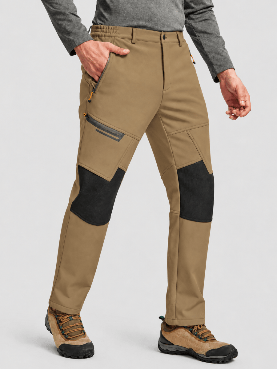 TACVASEN Light Brown Men's Fleece Lined Windproof Water Resistant Ski Pants