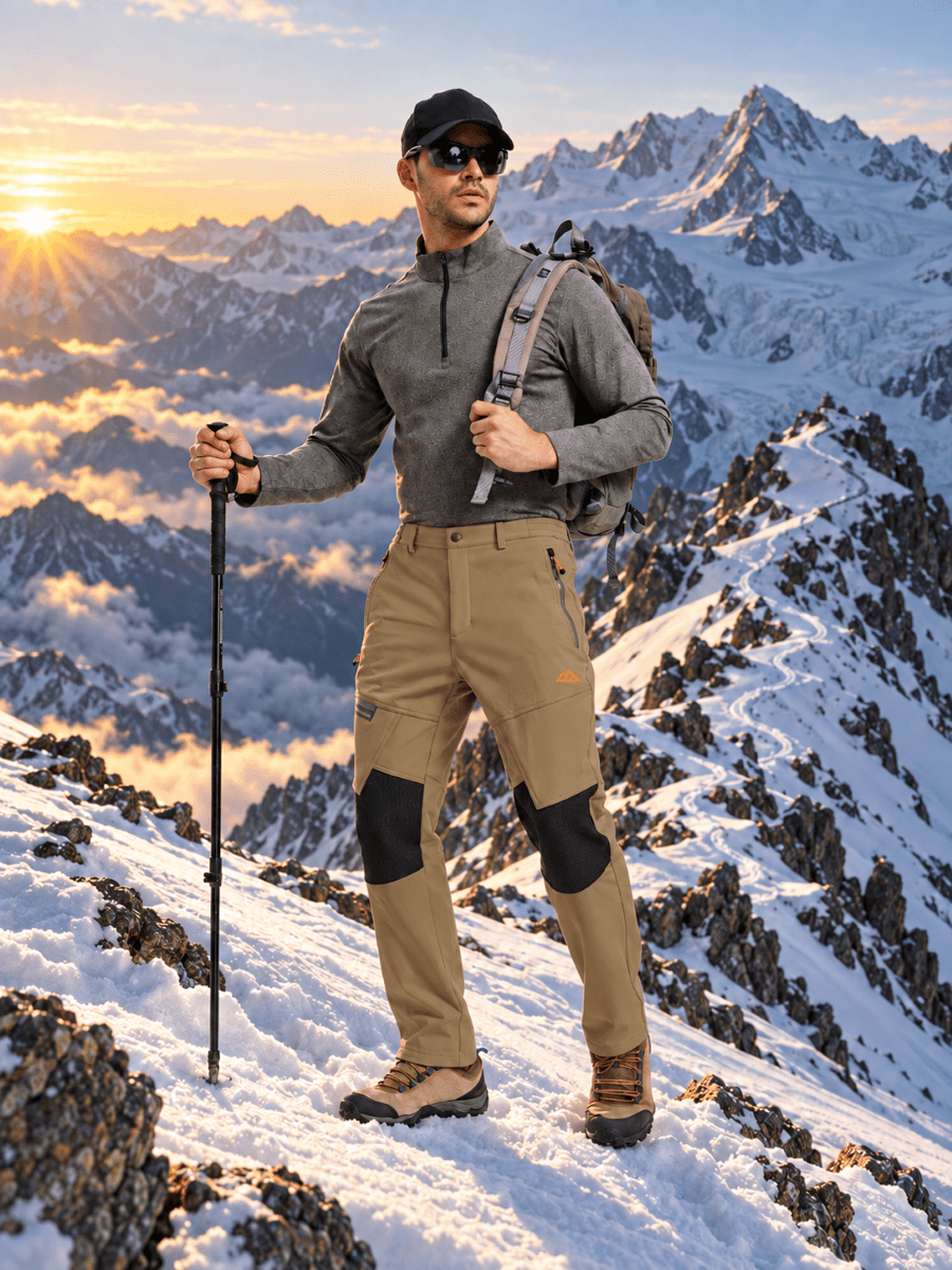 TACVASEN Light Brown Men's Fleece Lined Windproof Water Resistant Ski Pants