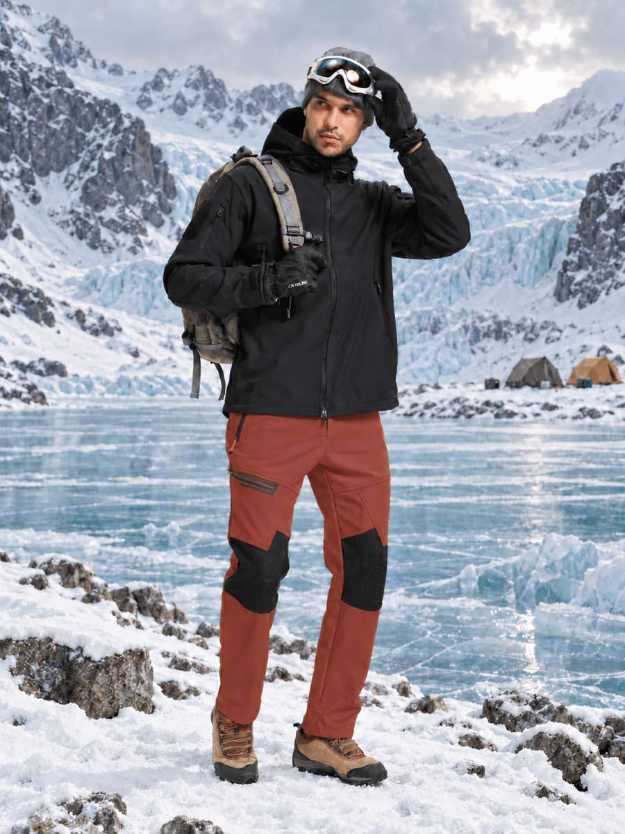 TACVASEN Orange Red Men's Fleece Lined Windproof Water Resistant Ski Pants