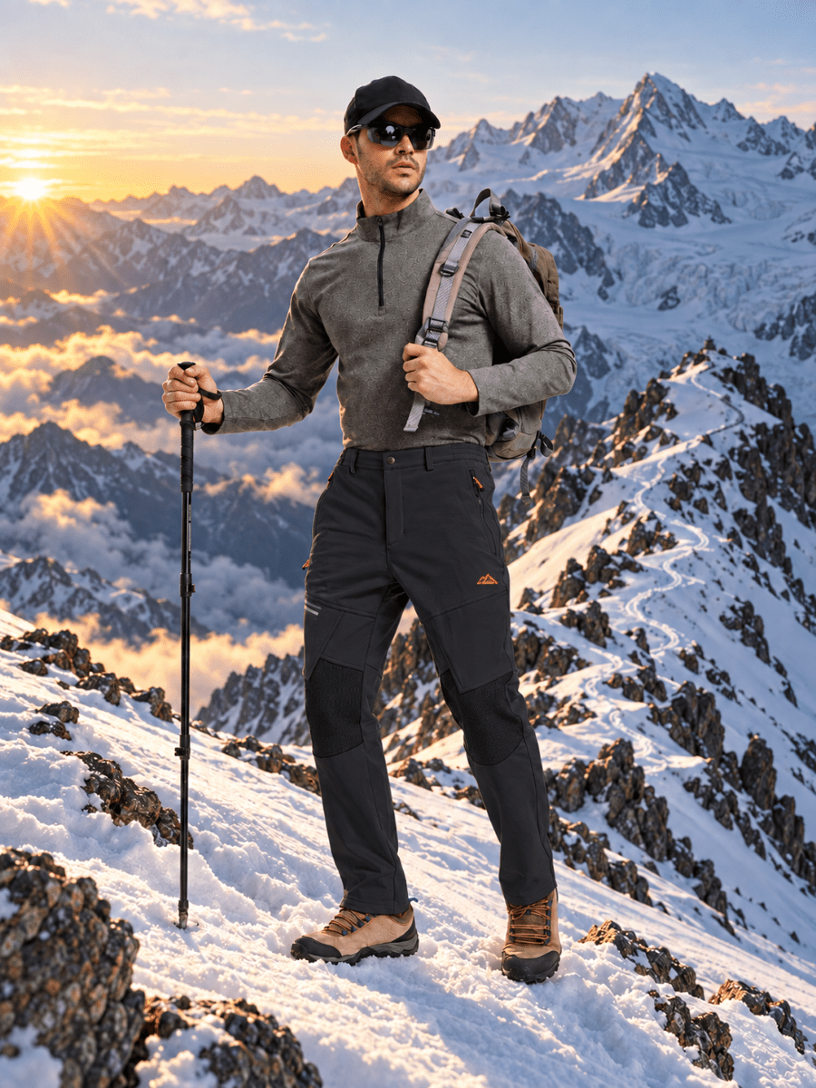 TACVASEN Black Men's Fleece Lined Windproof Water Resistant Ski Pants