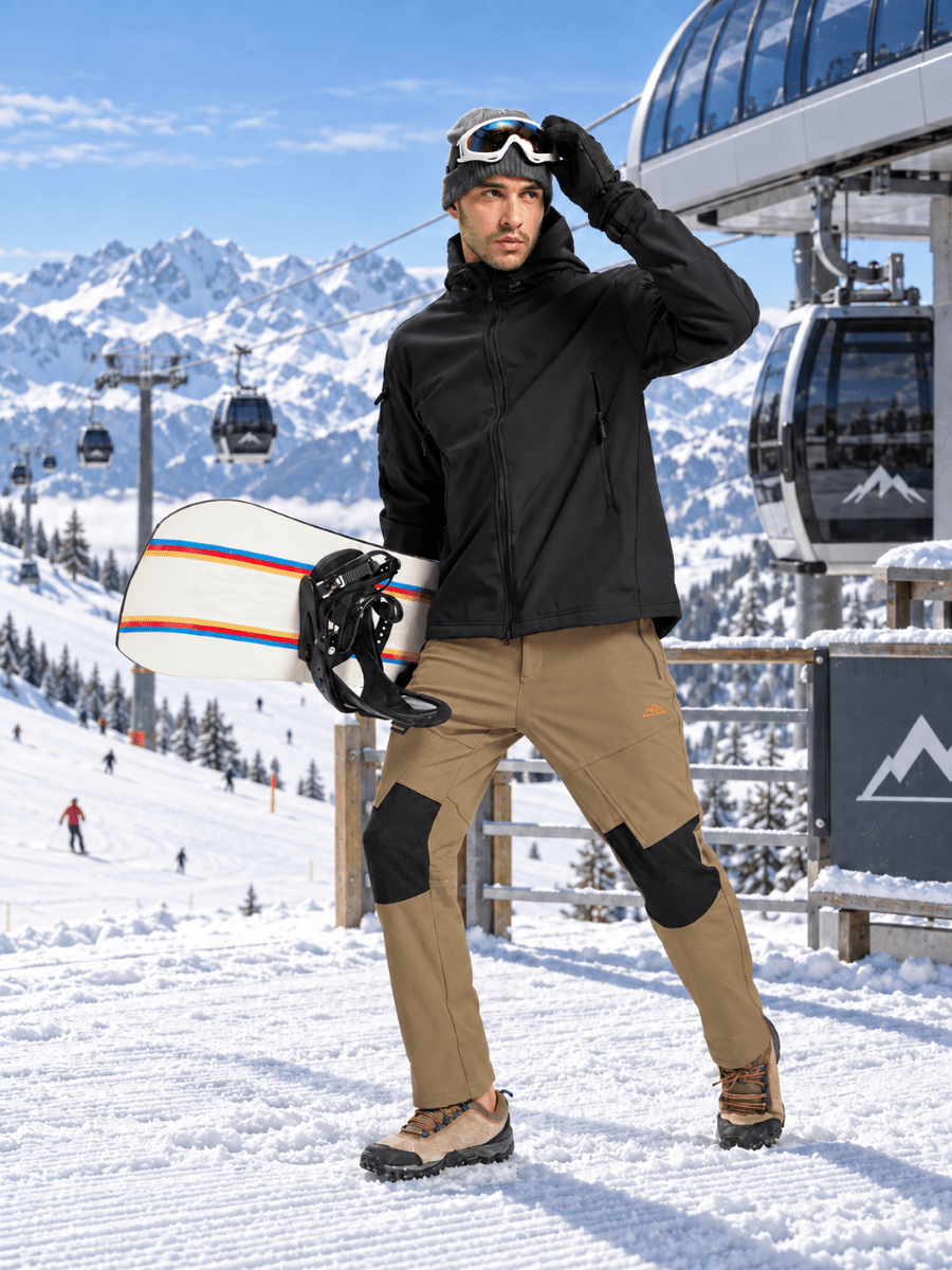TACVASEN Light Brown Men's Fleece Lined Windproof Water Resistant Ski Pants