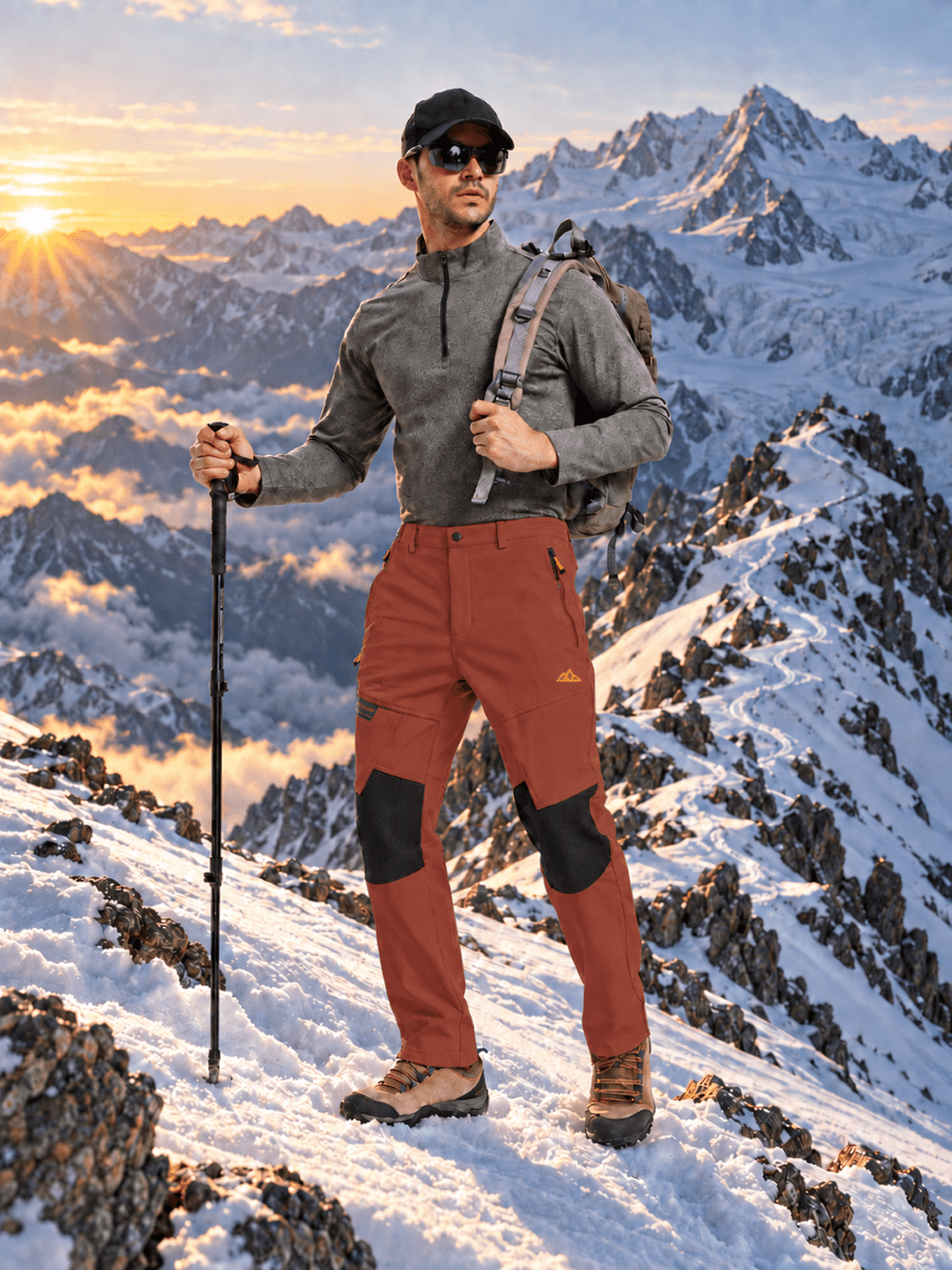 TACVASEN Orange Red Men's Fleece Lined Windproof Water Resistant Ski Pants