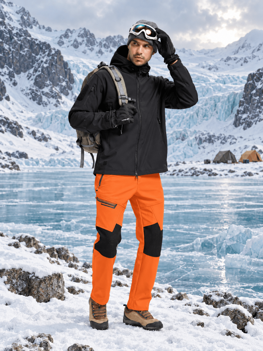 TACVASEN Bright Orange Men's Fleece Lined Windproof Water Resistant Ski Pants