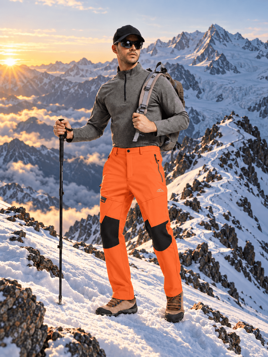 TACVASEN Bright Orange Men's Fleece Lined Windproof Water Resistant Ski Pants