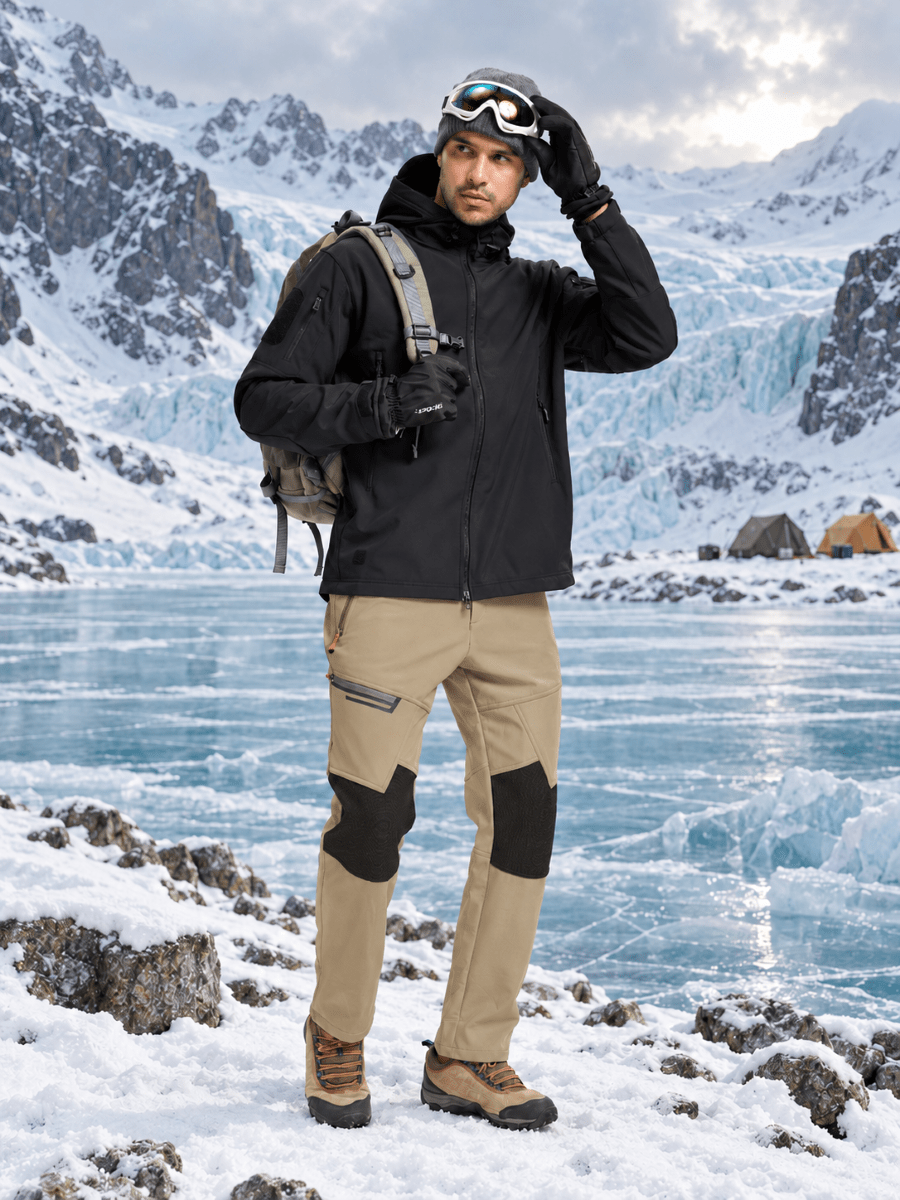 TACVASEN Khaki Men's Fleece Lined Windproof Water Resistant Ski Pants