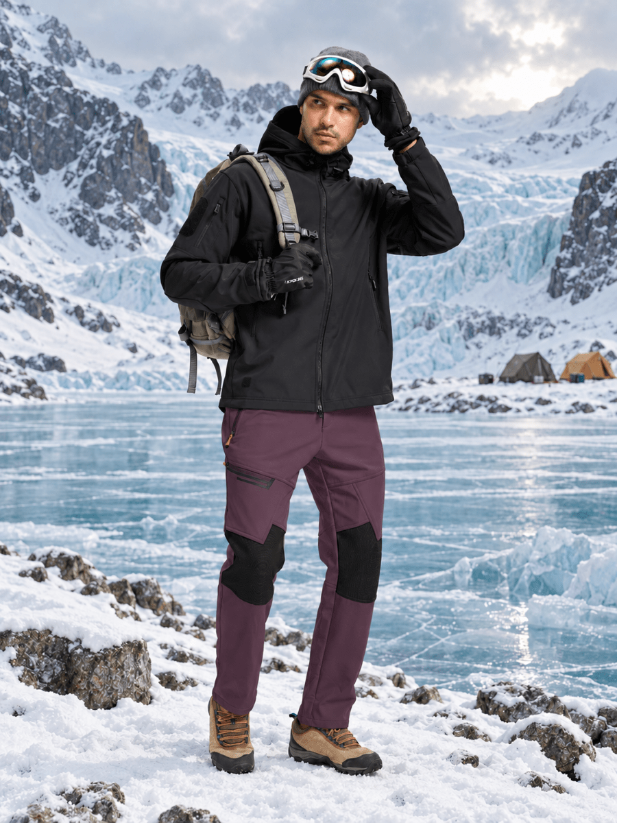 TACVASEN Purple Red Men's Fleece Lined Windproof Water Resistant Ski Pants