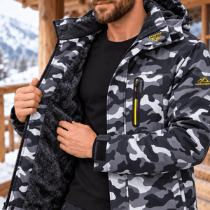 TACVASEN Black Camouflage Men's Fleece Lined Winter Jacket | Windproof Warm Ski Coat