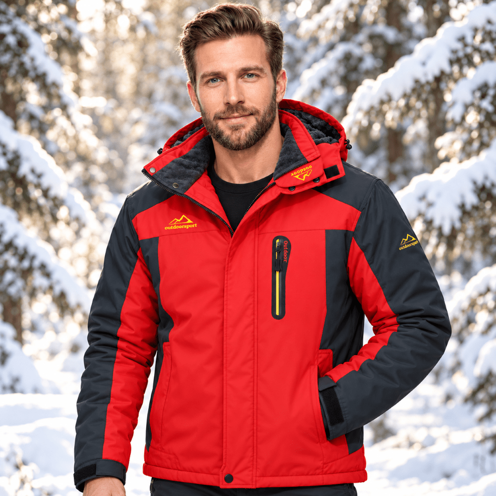 TACVASEN Red Men's Fleece Lined Winter Jacket | Windproof Warm Ski Coat