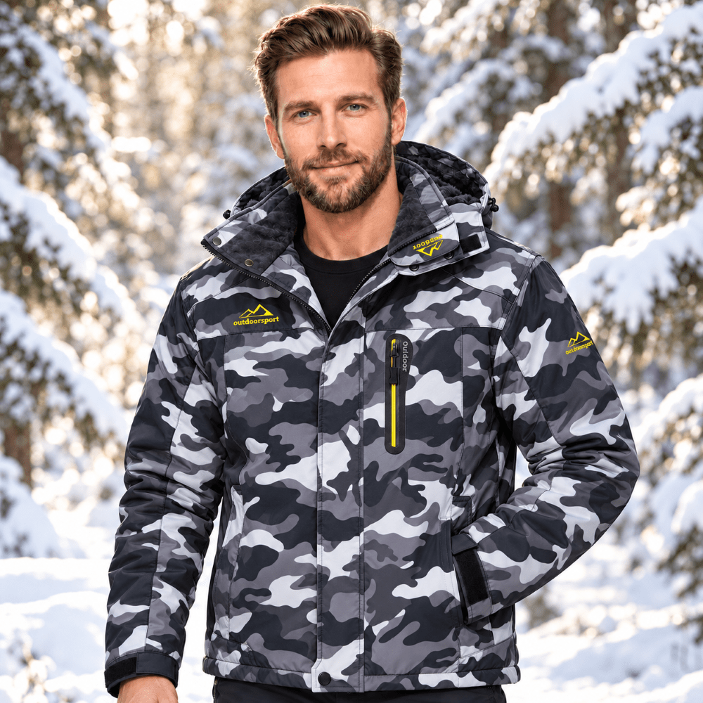 TACVASEN Black Camouflage Men's Fleece Lined Winter Jacket | Windproof Warm Ski Coat