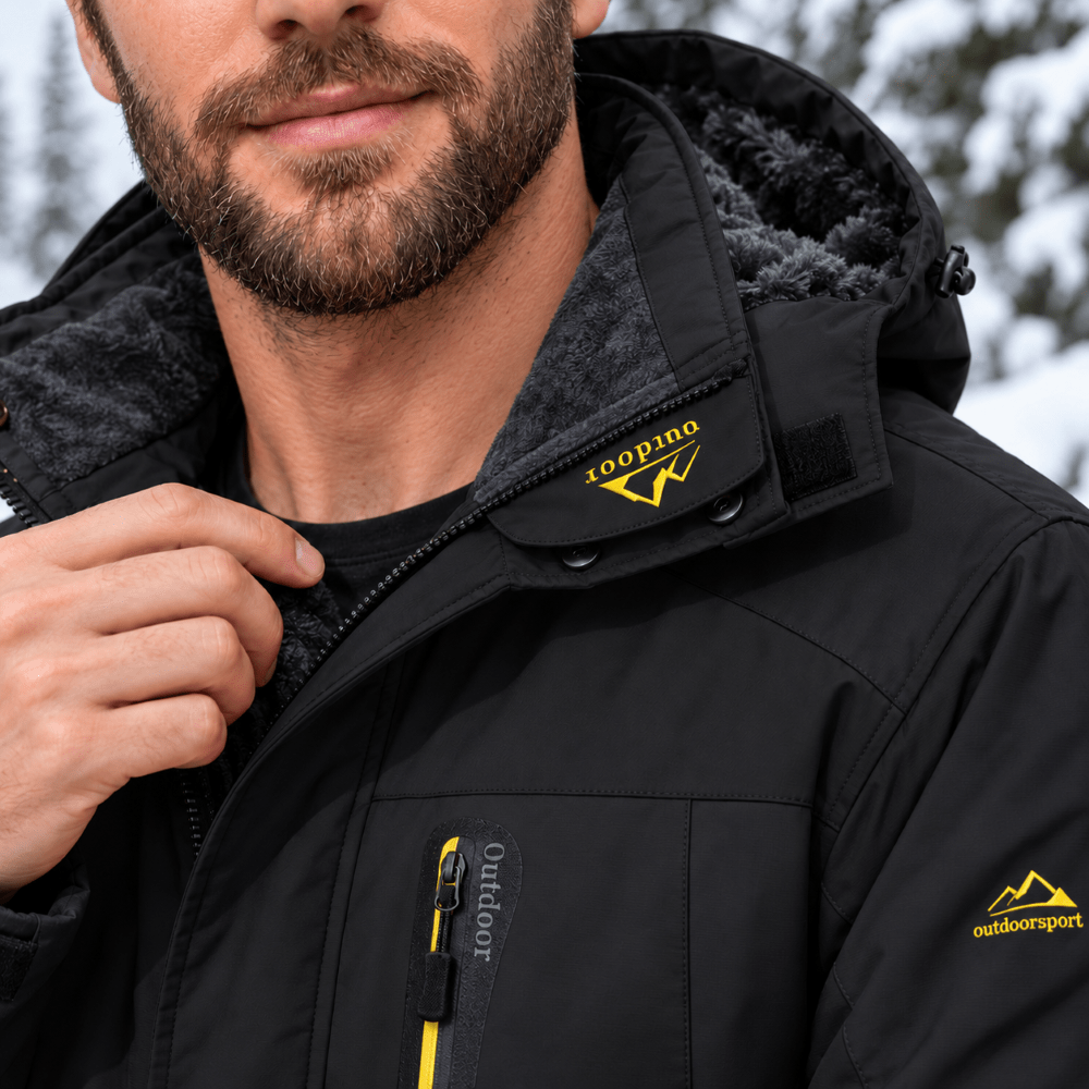 TACVASEN Black Men's Fleece Lined Winter Jacket | Windproof Warm Ski Coat