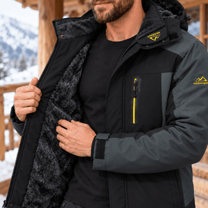 TACVASEN Black Grey Men's Fleece Lined Winter Jacket | Windproof Warm Ski Coat