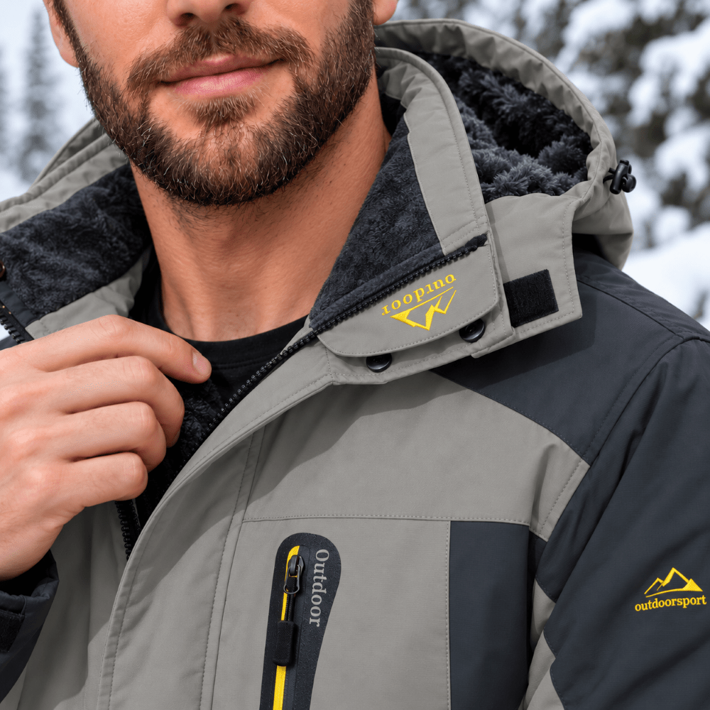 TACVASEN Light Grey Men's Fleece Lined Winter Jacket | Windproof Warm Ski Coat
