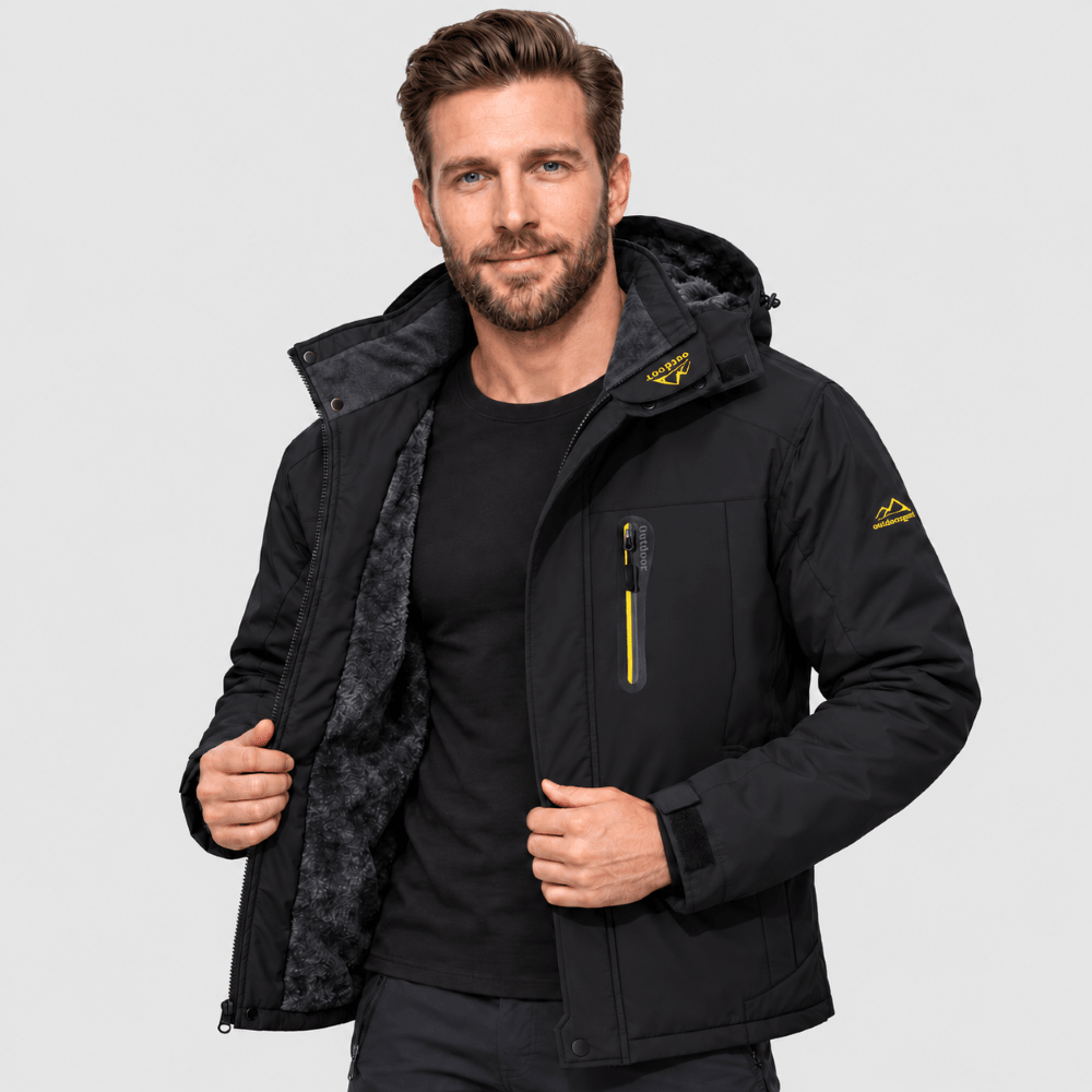 TACVASEN Black Men's Fleece Lined Winter Jacket | Windproof Warm Ski Coat